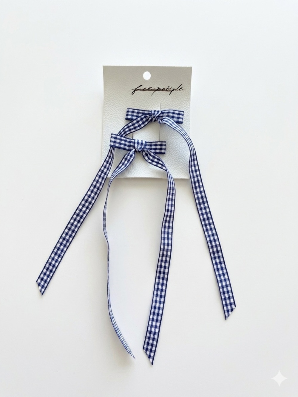 Free People Coquette Gingham Blue Jordie Bow Hair Clips Euro Summer Whimsy
